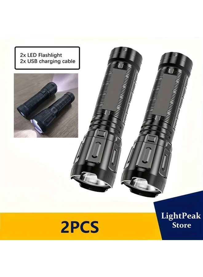 2pcs Mini Handheld LED Flashlight USB Rechargeable 3 Modes Portable Torch - Image 1