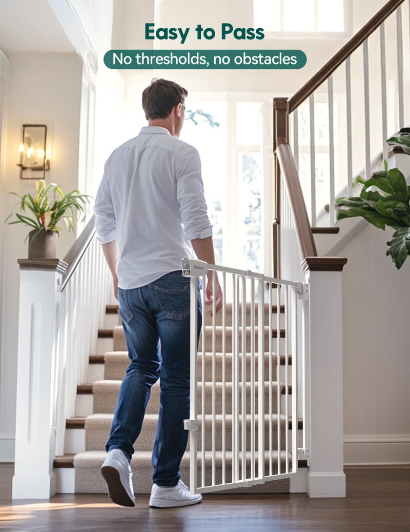 Babelio 29.7-46.5" No Bottom Bar Baby/Dog Gate for Stairs, House and Doorways, Auto Close Safety Pet Gates with Large Walk Thru Door, Hardware Mount, White - Image 2