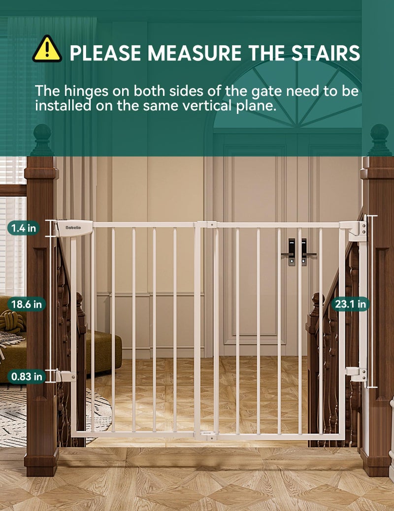 Babelio 29.7-46.5" No Bottom Bar Baby/Dog Gate for Stairs, House and Doorways, Auto Close Safety Pet Gates with Large Walk Thru Door, Hardware Mount, White - Image 5