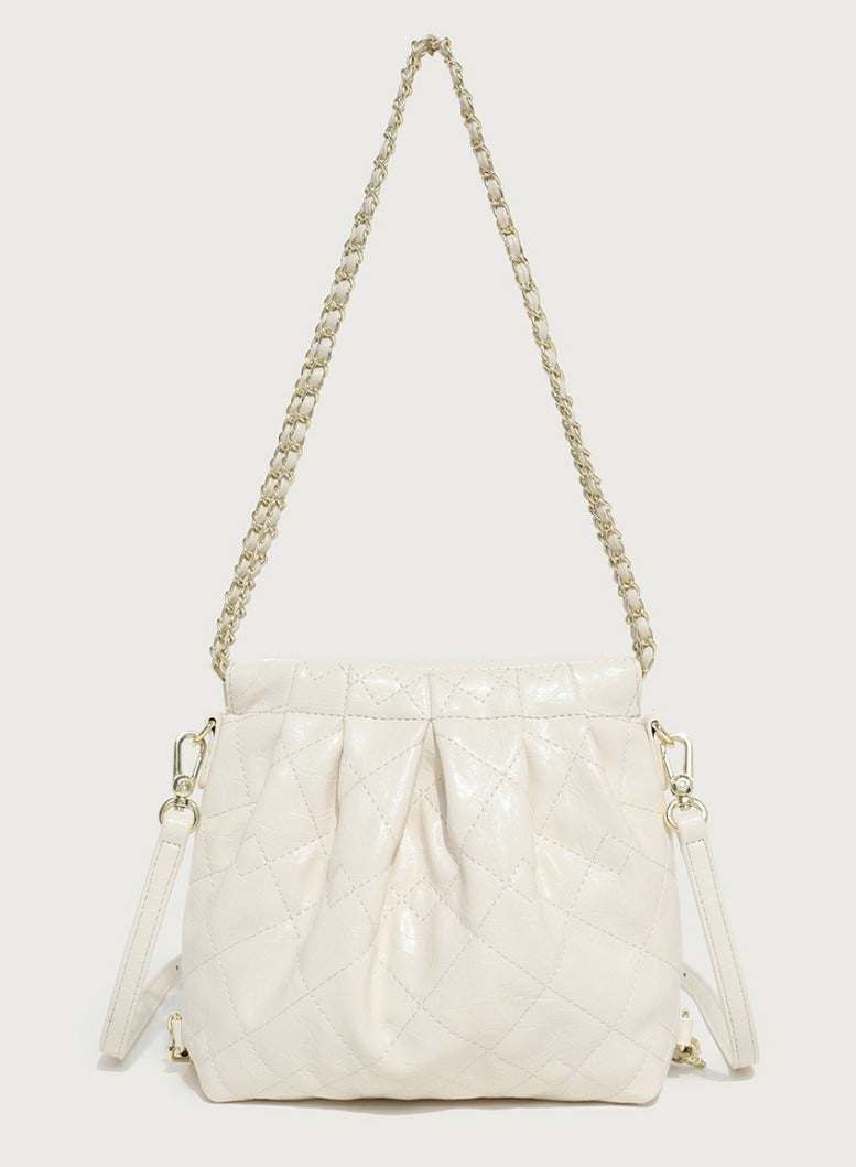 Loquat Small Bucket Bag for Women Simple Style Hobo Backpack Handbag Cream White 