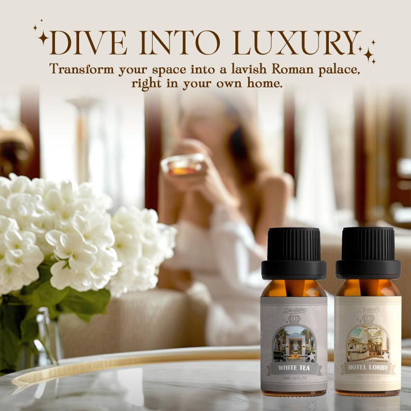 SALUBRITO Hotel Fragrance Oil Set, Luxury Essential Oil Set for Diffuser, Candle, Soap Making Scents, Luxury Night, White Tea, Lemon & Thyme, Citrus Bliss, Hotel Lobby, Jasmine & Mint, Strong Scented - Image 5