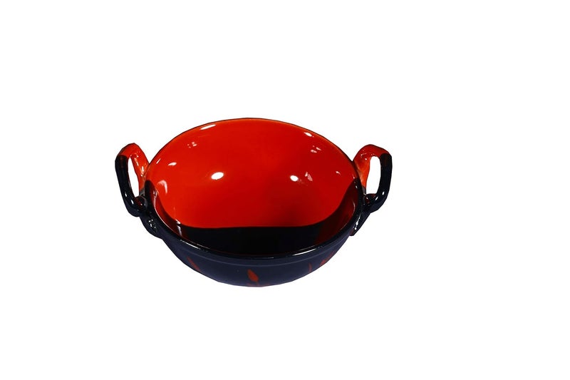 Caffeine Ceramic Handmade Red Black Serving Kadhai Small Set of 1 - Image 2