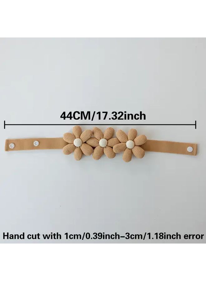 Brown Three Flowers Adjustable Snap Button Curtain Ties No Drill Elastic Holders Bohemian Style - Image 3