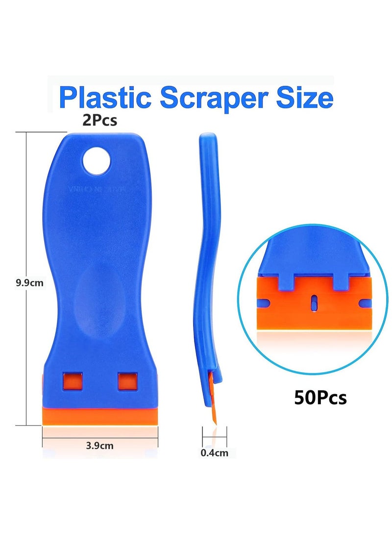 Fasola Plastic Razor Blades Sc, Cleaning Scraper Set, Sc Tool Cleaning Scraper with 50 Pcs Plastic Blades, Paint Labels Sc Removal Tool for Stickers, Glass, Car, Window - Image 2