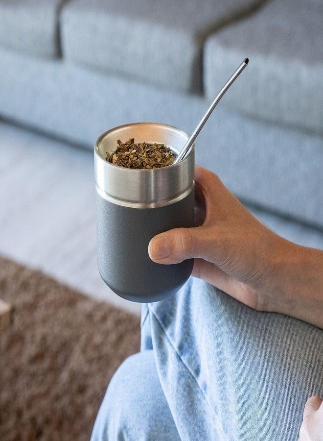 Matte 6.5 oz Yerba Mate Gourd and Bombilla Set - Includes DS Pro Box - BPA Free Yerba Mate Set Kit with Mate Straw, Elegant Design, Non-Slip Base (Grey) - Image 5