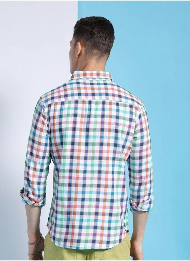 شركة المرآب الهندية Men Slim Fit Checkered Full Sleeves Cutaway Collar Casual Shirt
