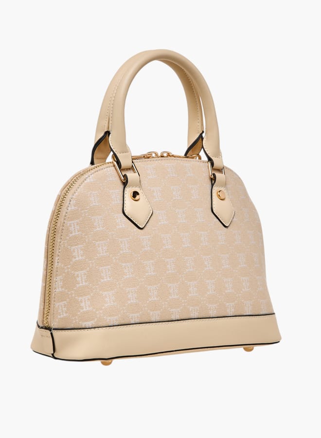 ELLE Women Monogram Print Tote Bag with Adjustable Strap and Handles - Image 4
