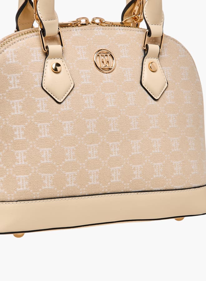 ELLE Women Monogram Print Tote Bag with Adjustable Strap and Handles - Image 3