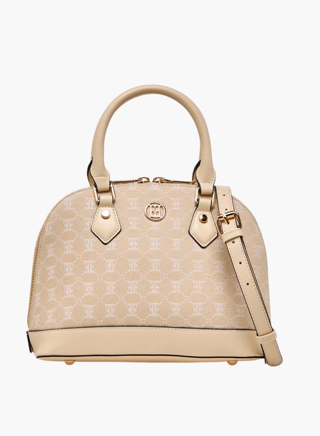 ELLE Women Monogram Print Tote Bag with Adjustable Strap and Handles - Image 1