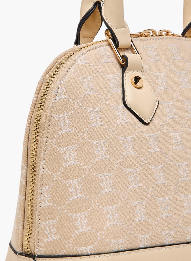 ELLE Women Monogram Print Tote Bag with Adjustable Strap and Handles - Image 5