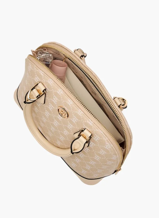 ELLE Women Monogram Print Tote Bag with Adjustable Strap and Handles