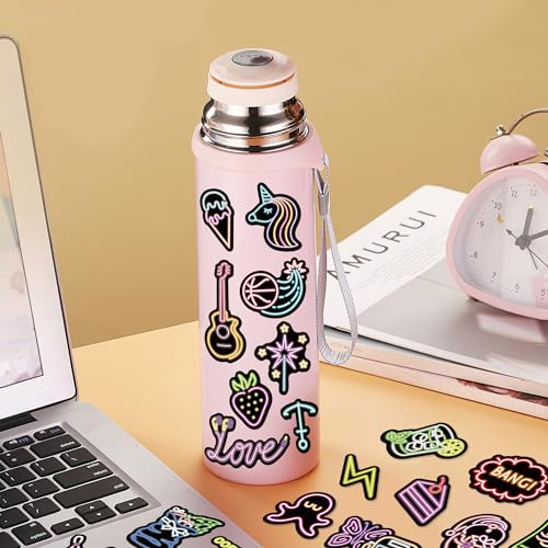 Robmoda Neon Water Bottle Stickers for Kids Glow in The Dark, 72 PCS Vinyl Art Waterproof Stickers Pack for Laptop Skateboard Phone Case, Cute Colorful Neon Sticker for Teens - Image 4