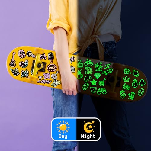 Robmoda Neon Water Bottle Stickers for Kids Glow in The Dark, 72 PCS Vinyl Art Waterproof Stickers Pack for Laptop Skateboard Phone Case, Cute Colorful Neon Sticker for Teens - Image 3
