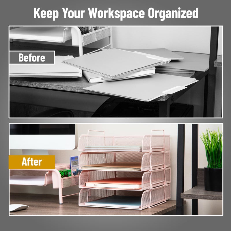 Mind Reader Stackable Paper Tray, Desktop Organizer, File Storage, Office, Metal Mesh, 10.5" L x 13.5" W x 11.25" H, 4 Pcs., Pink - Image 5