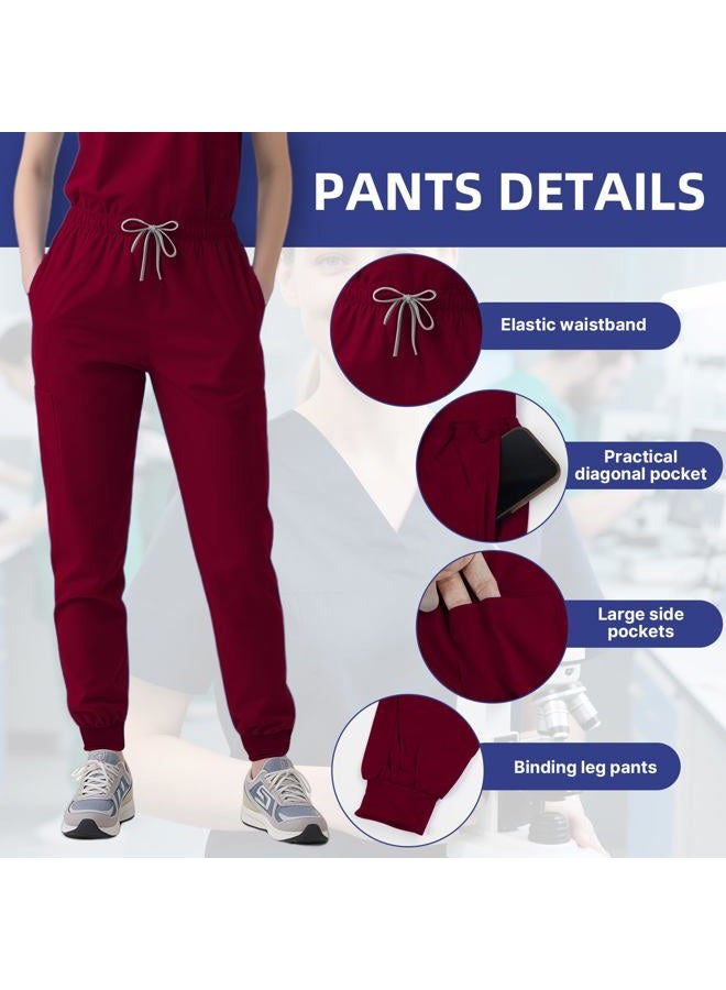 ROMASA Scrubs Set for Women,Soft and Stretchy Nurse Uniform V-Neck Top and Jogger Pants with Multi Pocket Nurse Workwear (Burgundy, Small) - Image 5