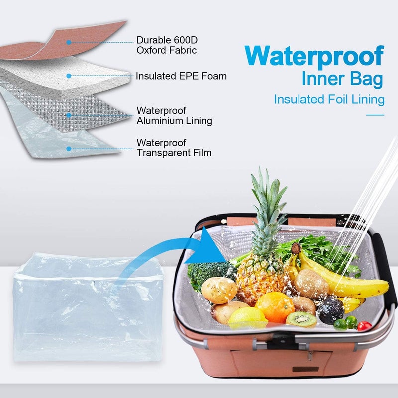 LIQING 35L Large Picnic Basket 2 Layers of Internal Pockets Leak-Proof and Insulated ，Folding with Internal Support for enhansed Stability, Wedding Gifts for Couple(Salmon Color) - Image 3