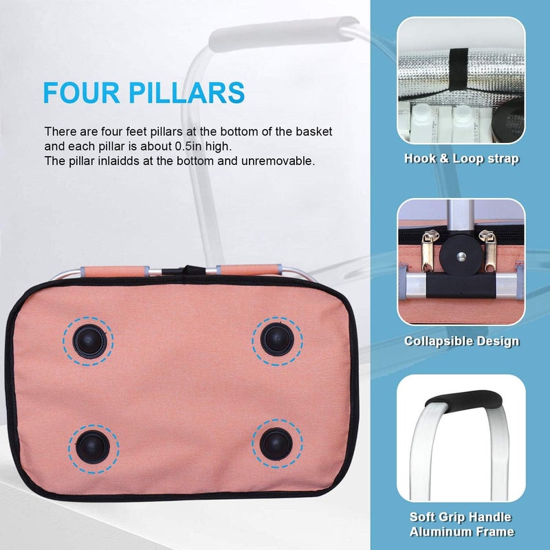 LIQING 35L Large Picnic Basket 2 Layers of Internal Pockets Leak-Proof and Insulated ，Folding with Internal Support for enhansed Stability, Wedding Gifts for Couple(Salmon Color) - Image 5