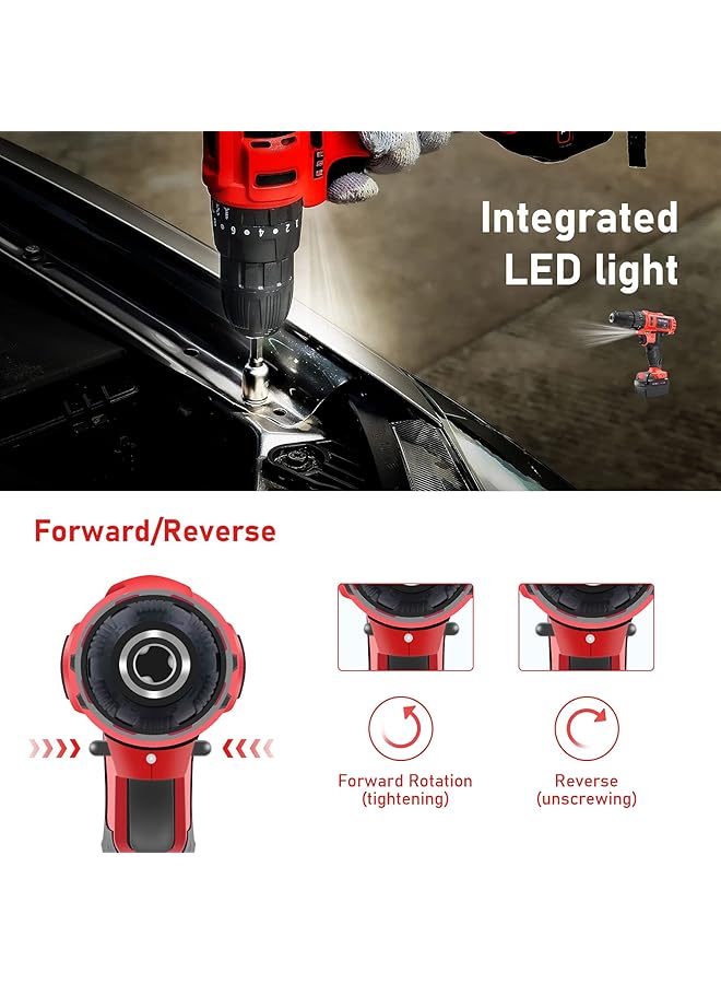 erorex Impact Cordless Drill 21V Set With 2 Lithium Ion Batteries 1500Mah 25Pcs Accessories 1 Hr Fast Charger 10Mm Chuck Variable Speed - Image 3