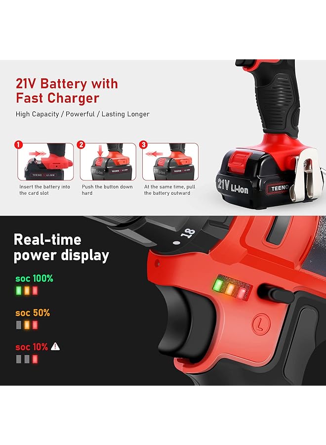 erorex Impact Cordless Drill 21V Set With 2 Lithium Ion Batteries 1500Mah 25Pcs Accessories 1 Hr Fast Charger 10Mm Chuck Variable Speed - Image 5