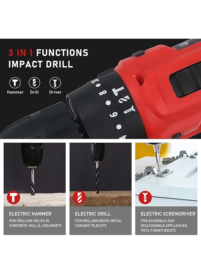 erorex Impact Cordless Drill 21V Set With 2 Lithium Ion Batteries 1500Mah 25Pcs Accessories 1 Hr Fast Charger 10Mm Chuck Variable Speed - Image 2
