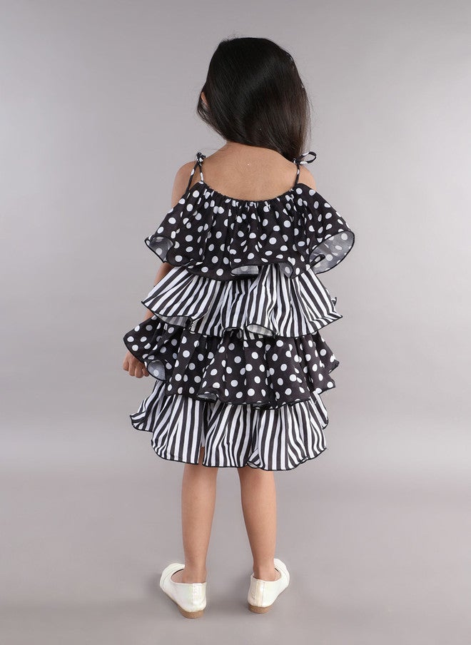 PinkChick فستان A-line مزخرف بنقاط سوداء وخطوط للفتيات - Image 5