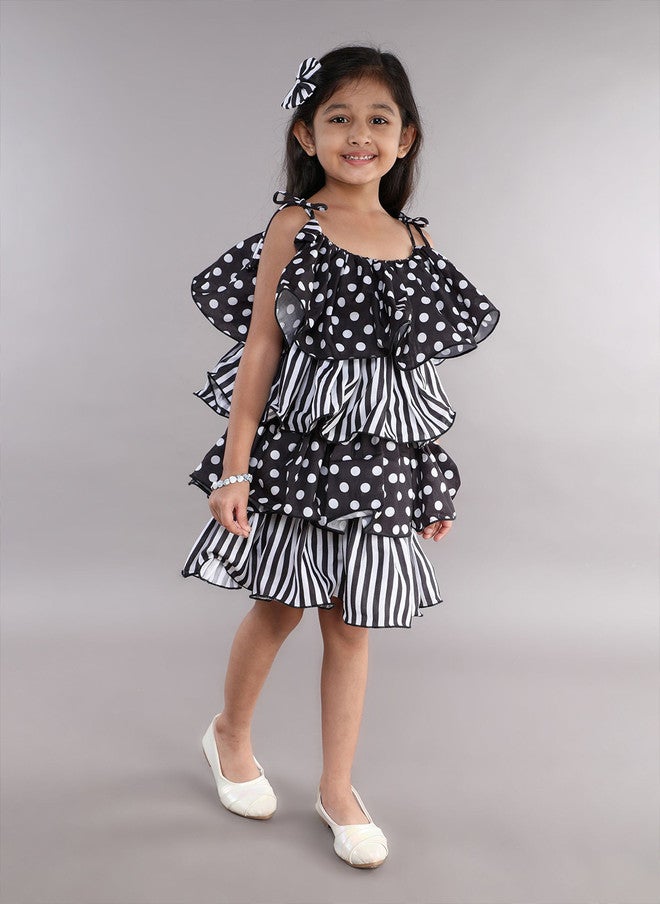 PinkChick فستان A-line مزخرف بنقاط سوداء وخطوط للفتيات - Image 3