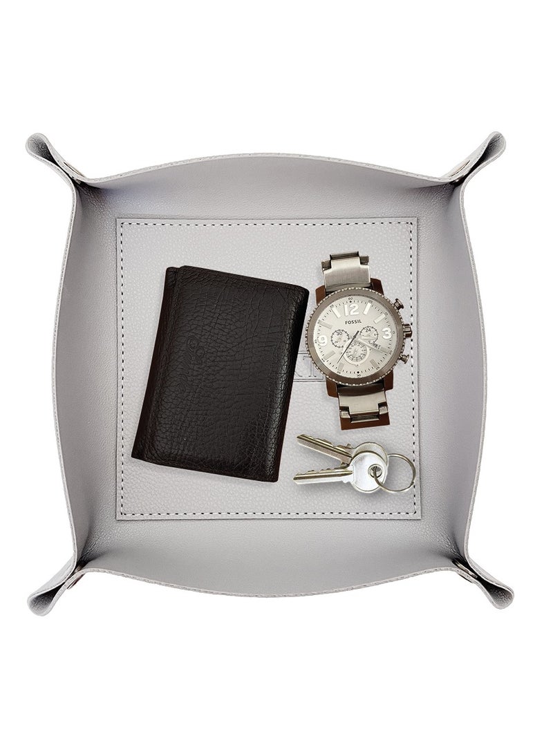 LeArt Valet Tray - Small & Compact Catchall Tray | Desk, Bedside, Home Entrance Entryway Organizer | Valet Tray for Keys, Coins, Stationary, Jewellery (Grey) - Image 1