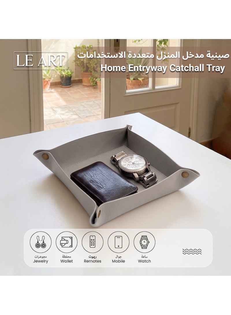 LeArt Valet Tray - Small & Compact Catchall Tray | Desk, Bedside, Home Entrance Entryway Organizer | Valet Tray for Keys, Coins, Stationary, Jewellery (Grey) - Image 3