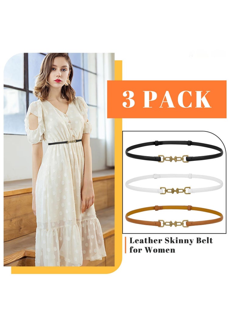SOLARAE 3 Pack Leather Skinny Women Belt Adjustable Thin Waist Belts with Alloy Buckle for Blouse Dresses - Image 2