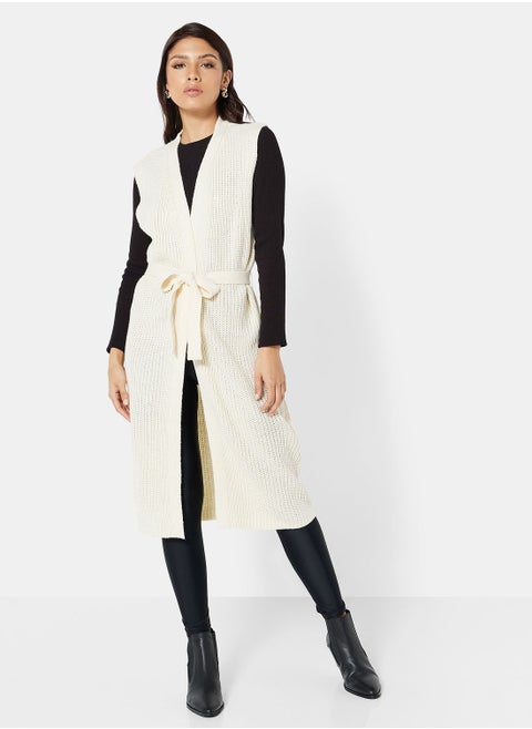 Knitted Longline Sleeveless Cardigan