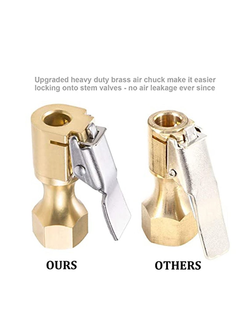 صمام هواء متين، سهل الاستخدام، صمام هواء لولبي، صمام هواء ثقيل مع قفل تدفق مغلق مع مشبك لملحقات مقياس الضاغط، أصفر - Image 5