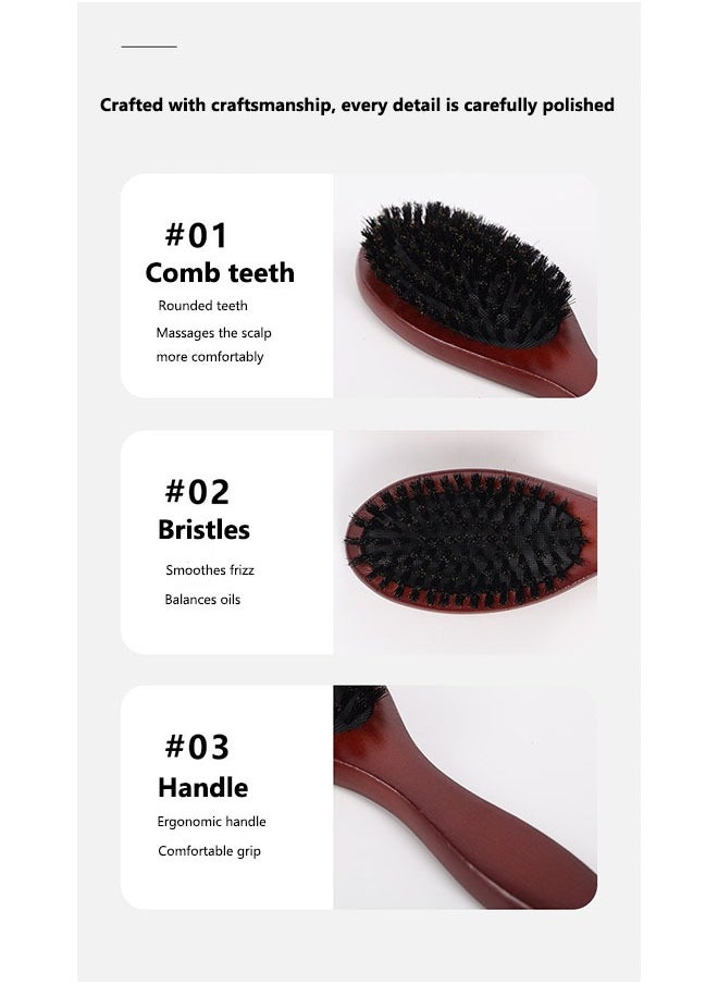 Generic Natural Boar Bristle Solid Wood Detangling Brush, Suitable for Natural, Dry, Wet, Curly, Straight Hair, Unisex (Brown)  - Image 4
