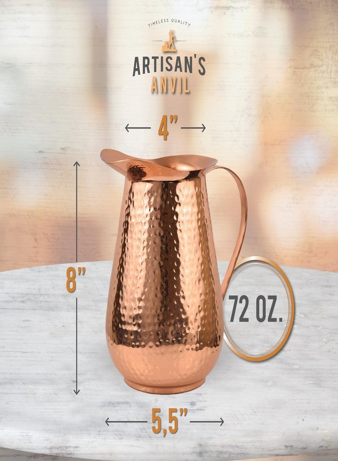 Artisan's Anvil إبريق نحاسي مطروق يدويًا من صنع حرفي، مصنوع من النحاس الخالص بنسبة 100%، شديد التحمل، سعة 70 أونصة سائلة، مثالي للماء، والمشروبات الأيورفيدية، ومشروب موسكو ميول، والكوكتيلات. - Image 4