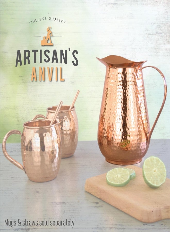 Artisan's Anvil إبريق نحاسي مطروق يدويًا من صنع حرفي، مصنوع من النحاس الخالص بنسبة 100%، شديد التحمل، سعة 70 أونصة سائلة، مثالي للماء، والمشروبات الأيورفيدية، ومشروب موسكو ميول، والكوكتيلات. - Image 5