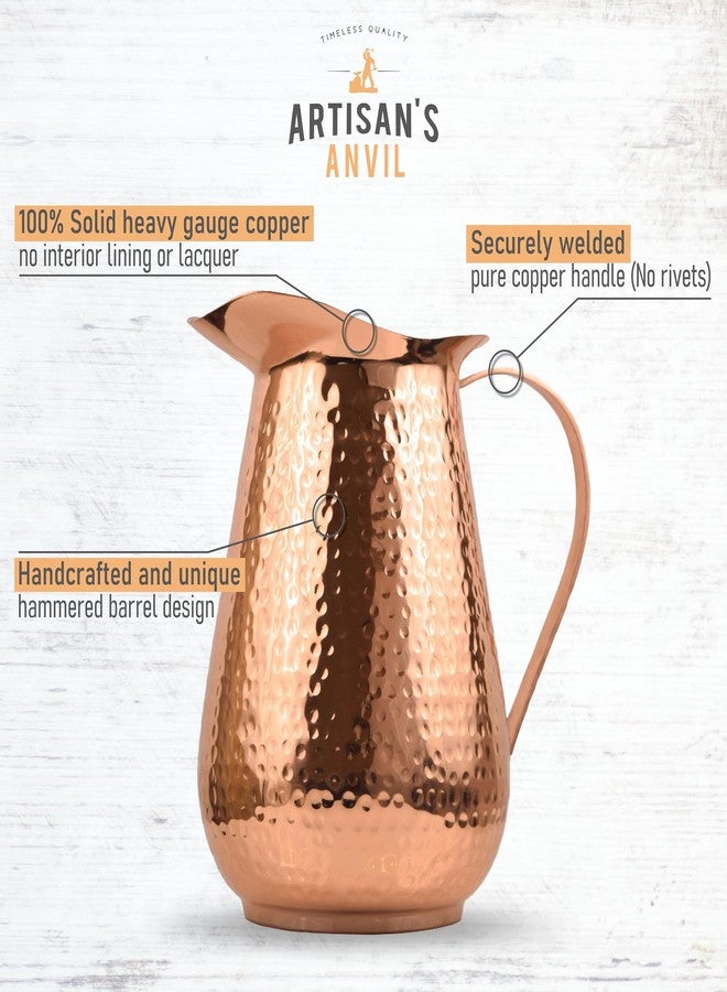 Artisan's Anvil إبريق نحاسي مطروق يدويًا من صنع حرفي، مصنوع من النحاس الخالص بنسبة 100%، شديد التحمل، سعة 70 أونصة سائلة، مثالي للماء، والمشروبات الأيورفيدية، ومشروب موسكو ميول، والكوكتيلات. - Image 2