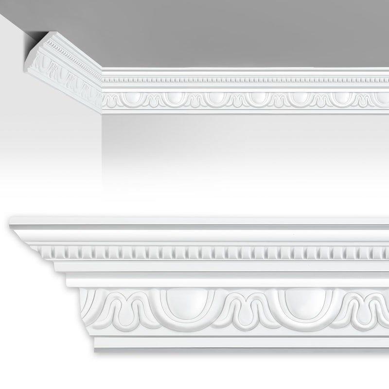Marsui 4 Pcs Ceiling Crown Molding Trim 4-1/2 Inch Face x 94.5 in Long Total Decorative Ceiling Crown Moulding Trim Installed with Glue (Not Included) Luxe Style Decor(Elegant Style) - Image 1