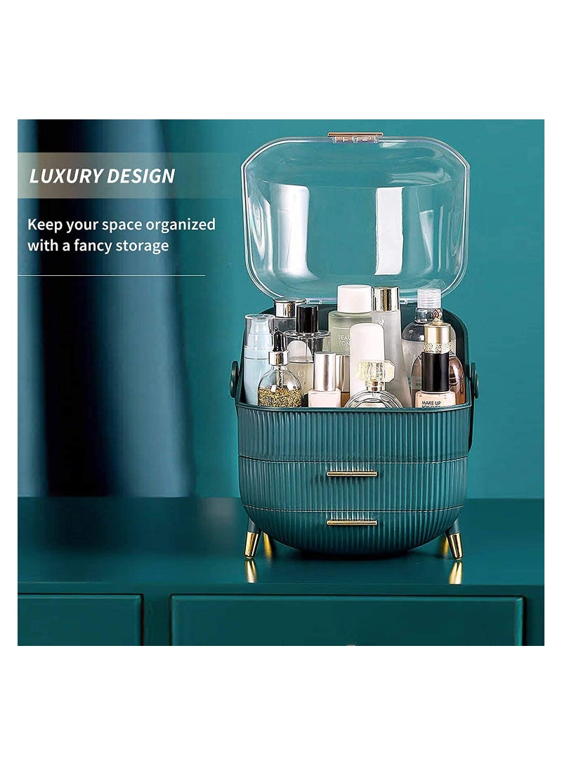 ORiTi Large Cosmetic Makeup Organizer , Dust Water Proof Cosmetics Storage Display Case, Suitable for Bathroom Countertop and Bedroom Vanity Dresser GREEN - Image 5