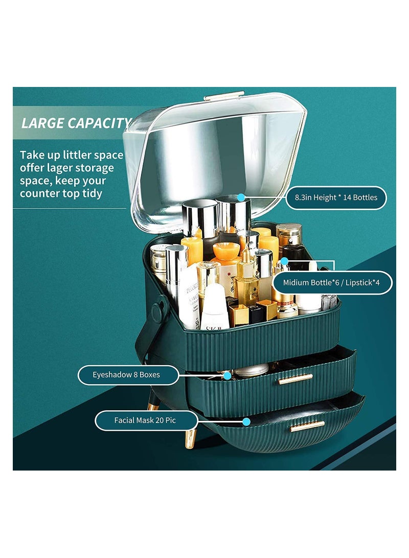 ORiTi Large Cosmetic Makeup Organizer , Dust Water Proof Cosmetics Storage Display Case, Suitable for Bathroom Countertop and Bedroom Vanity Dresser GREEN - Image 4