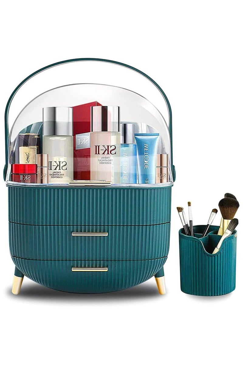 ORiTi Large Cosmetic Makeup Organizer , Dust Water Proof Cosmetics Storage Display Case, Suitable for Bathroom Countertop and Bedroom Vanity Dresser GREEN - Image 1
