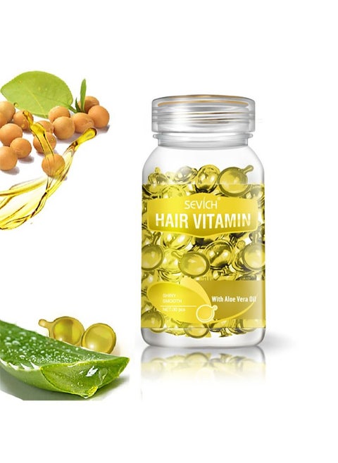 Hair Vitamin Essence Capsules, Hair Moisturizing Essence Formula, Contains Vitamin A C E Vitamin B5, Argan Macadamia Oil, Repair Damaged Hair (Golden 30pcs)