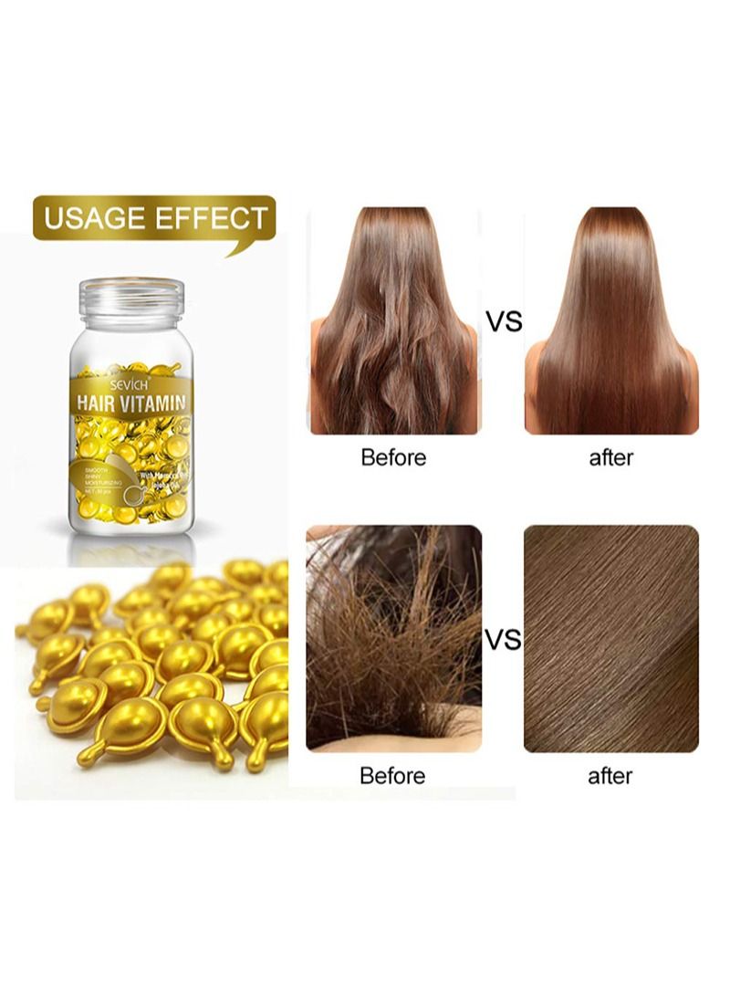 Sevich Hair Vitamin Essence Capsules, Hair Moisturizing Essence Formula, Contains Vitamin A C E Vitamin B5, Argan Macadamia Oil, Repair Damaged Hair (Golden 30pcs) - Image 2