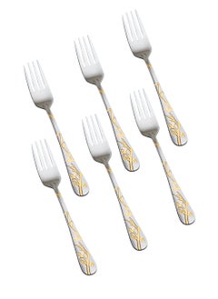 Hic 6-Piece Stainless Steel Dinner Fork Set Silver With Gold  - Image 1