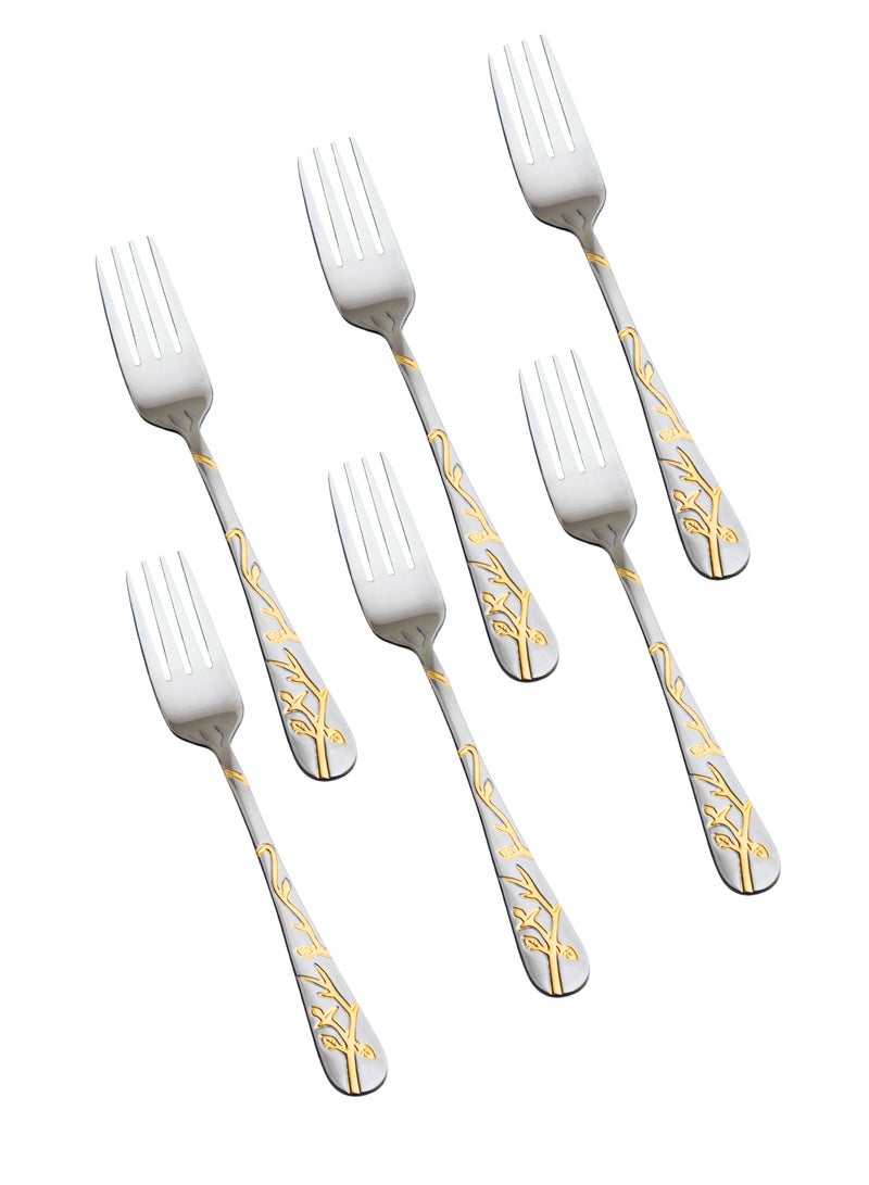 Hic 6-Piece Stainless Steel Dinner Fork Set Silver With Gold  - Image 1
