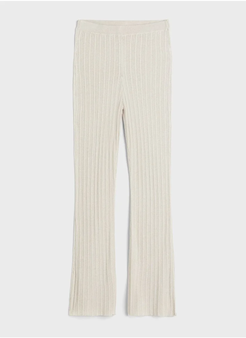 H&M Rib-knit Flared Trouser Pants