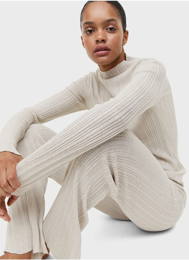 H&M Rib-knit Flared Trouser Pants
