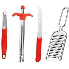 Qwid 4 PCs Multipurpose Kitchen Set ComboVegetable Cutter with Peeler Stainless Steel Gas Lighter with 1 Knife - Image 2