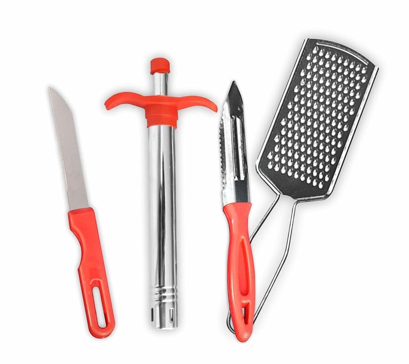 Qwid 4 PCs Multipurpose Kitchen Set ComboVegetable Cutter with Peeler Stainless Steel Gas Lighter with 1 Knife - Image 1