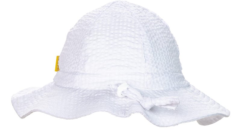 DASMINI Baby & Toddler Wide Brim Sun Hats UPF 50+ Sun Protection Bucket Cap Cute Adjustable Hat (wht Seersucker, 0-6M) - Image 3