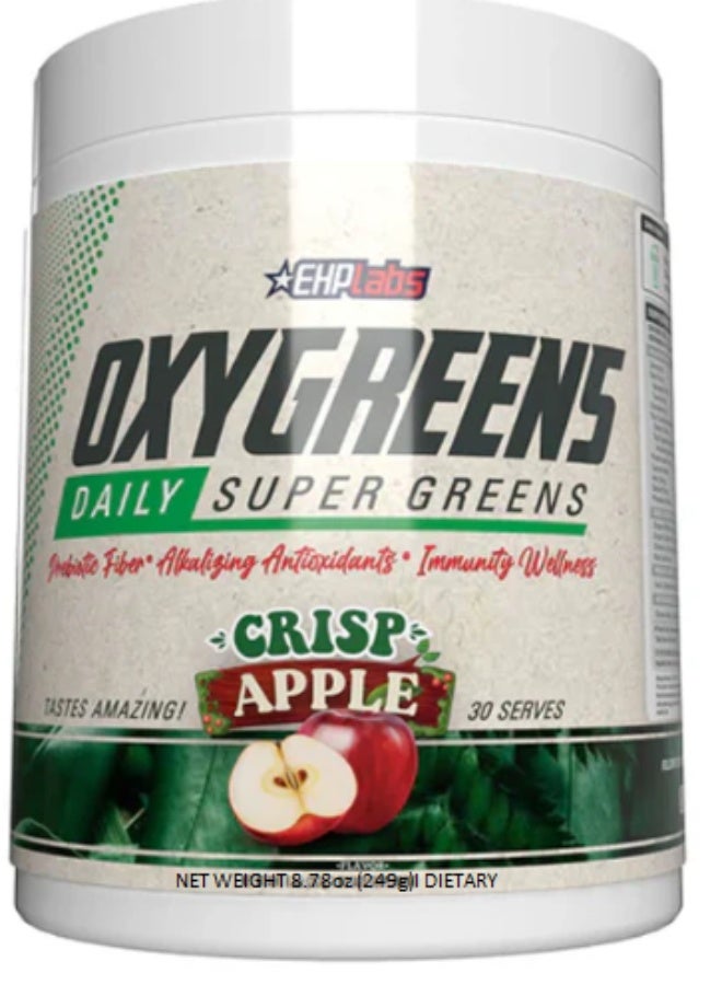 EHP Labs OxyGreens Super Greens Powder - Spirulina & Chlorella Superfood, Green Juice Powder & Greens Supplements with Prebiotic Fibre, Antioxidants & Immunity Support, 30 Serves (Crisp Apple) - Image 1