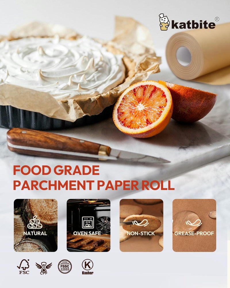 katbite Unbleached Parchment Paper Roll, 15in x 242ft, 300 Sq.Ft, Non-Stick with Serrated Cutter for Baking, Cooking, Air Fryer - Image 4